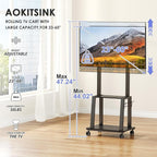 Rolling TV Stand on Wheels for 23-60Inch Flat/Curved Screen TVs,Tilt Mobile TV Cart with 2 Shelves,Portable TV Stand with Adjustable Height Holds up to 50lbs for Indoor Outdoor Max VESA 400x400mm