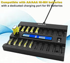 MIEKLALE 20+2 Bay AA AAA Battery Charger with Smart LCD Display Fast Charging for AA AAA NiMH NiCd & 9V Rechargeable Batteries, 2 Separate Charging Slot for 9V Batteries