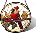 DASTOLL Stained Glass Window Hanging, Birds on a Branch Cardinal Sun Catchers Diamond Glass Panel Hangings Suncatcher Decor for Birthday for Women, Men, Wife, Aunt, and Mom 6.3 in