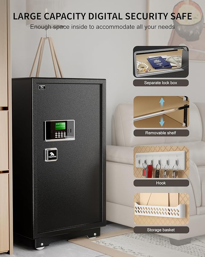 【US STOCK】TIGERKING 7.2 Cubic Feet Extra Large Heavy Duty Safe Box, Home Safe with Double Safety Key Lock and Separate Lock Box, Digital safe with 2 Removable Shelf for Home Hotel Office,132lbs