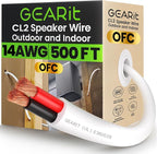 GearIT 14/2 Speaker Wire (500 Feet) 14AWG Gauge - in Wall Audio Speaker Wire Cable / CL2 Rated / 2 Conductors - OFC Oxygen-Free Copper, White 500ft