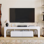 IDEALHOUSE LED TV Stand for 55 to 75 Inch TV, White Entertainment Center with Storage Drawer & Glass Shelves, Modern TV Console Table with Color Changing Lights for Living Room Bedroom