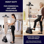 SALAV® Heavy Duty Smart Auto Shut-off Commercial Full-Size Garment Steamer, Beeping Alert when Water Runs out, Foot Pedal Control, XL 3L (101.5 oz) Tank, 1800 watts, 90+min of Continuous Steam, Navy