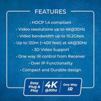 OREI 4K HDMI Extender Over IP CAT6-4K@30Hz One to Many Upto 400 Feet, Loop Out - Send to Multiple Location Over 1G Switch (HDS-EXM400-K)
