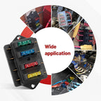 RED WOLF 4 Way Blade Fuse Block Box Holder w/Standard Circuit 10V-32V DC for Automotive Truck Boat Marine RV Van Vehicle Power Distribution Panel Damp-Proof Cover