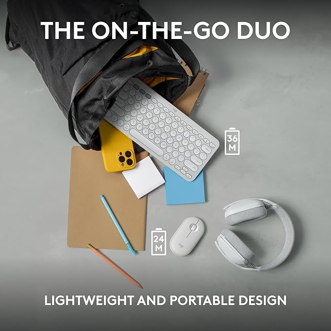 Logitech Pebble 2 Combo for Mac, Wireless Keyboard and Mouse, Slim, Quiet and Portable, Customizable, Bluetooth Mouse and Keyboard, Easy-Switch, for macOS, iPadOS - Tonal White