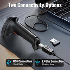 Tera Barcode Scanner Wireless Versatile 2-in-1 (2.4Ghz Wireless+USB 2.0 Wired) with Battery Level Indicator, 328 Feet Transmission Distance Rechargeable 1D Laser Bar Code Reader USB Handheld (Black)
