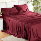 Bedsure King Size Sheets Set, Cooling Sheets for Hot Sleepers, Rayon Derived from Bamboo, Breathable & Soft, Deep Pocket Up to 16 Inches, Hotel Luxury Silky Bedding, Burgundy
