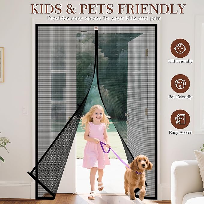 Yotache Magnetic Screen Door Fits Door Size 48 x 96, Screen Size 50" x 97" High-Density Fiberglass Mesh with Powerful Magnets & Windproof Hasp for Sliding Doors Black