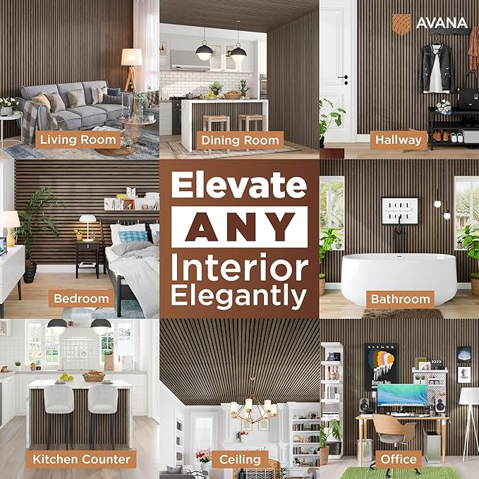 Avana Acoustic Wood Wall Panels – 47.2 X 12.6 Inch Walnut Acoustic Panels 2 PCs – Modern Wall Panels For Interior Wall Decor for Homes, Offices, Studios – Sturdy And Durable Wood Panels For Wall