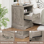 Nightstand with Charging Station,18" Wide End Table with 2 Large Drawers & Metal Handles,Rustic Farmhouse Wood Small Dresser,Bedside Table,Modern Chest of Drawers for Bedroom,Living Room,Dark Grey