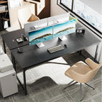 Huuger Computer Desk, 70 Inch Office Desk, Gaming Desk with Storage, Writing Desk Work Desk for Home Office, Study, Long Simple Desk, Large Legroom, Metal Frame, Black