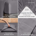 Bambaw 4pcs Full Size Sheet Set - 100% Viscose Derived from Bamboo - Cooling, Soft, Modern - Dark Gray
