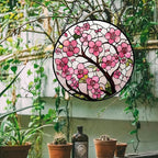 CRISGIF Stained Glass Window Hanging - Cherry Blossoms Birth Flower Suncatcher for Door Garden Patio Sun Catchers Decor Christmas Mother's Day Birthday Gifts for Women Mom Nana Friend Wife 6.3 in