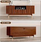 ATJafurn 55‘’ Brown Walnut Finish TV Stand for 32/43/55 Inch TVs, Mid Century Modern Wood Media Console Entertainment Center with Drawer and 2 Cabinets for Living Room Bedroom