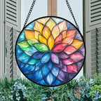 DASTOLL Stained Glass Window Hanging, Colorful Flower Petals Sun Catchers Diamond Glass Panel Hangings Suncatcher Decor for Birthday for Women, Men, Wife, Aunt, and Mom 14.9x14.9 in