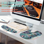 KUOSGM 2-in-1 Ergonomic Set, Wave Rise Keyboard Wrist Rest and Massage Bulge Slope Mouse Pad Wrist Support, Cushion Memory Foam Integrated to Relieve Wrist Pain, Galaxy Mandala