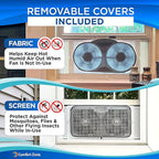 Comfort Zone 9-Inch Window Fan with Dual 3-Speed Fans, Auto-Locking Expanders, 3 Modes (Cool, Circulate, Exhaust), Wi-Fi App Control, Fabric Cover & Bug Screen