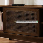 LKTART 68 Inch Mid Century Modern TV Stands with Rattan Doors, MCM Entertainment Center Media Console for 60/65/70/75 inch TVS, Long Boho Television Stand for Living Room, Dark Walnut