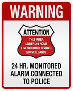 Warning 24 HR. Monitored Alarm Connected To Police Sign, 24x30 Inches, 3M EGP Reflective, Rust Free .080 Aluminum, Fade Resistant, Made in USA by My Sign Center