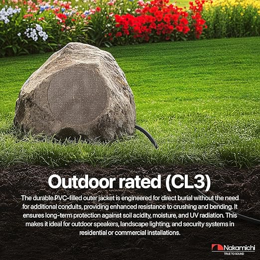 Nakamichi 16/2 (250-Foot) in-Wall & Direct Burial (UL CL2 CL3 Rated) Oxygen-Free Copper (OFC) 2-Conductor Speaker Cable Wire, Outdoor In-Ground, in-Ceiling, Riser, Black (16AWG / 250ft / 76.21m)