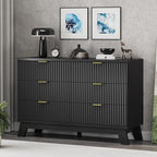 Xixini Fluted Dresser for Bedroom with 6 Drawers, 48" Wide Wooden Chest of Drawers with Metal Handle, Modern Dresser TV Stand, Wood Closet Clothes Storage Organizer for Living Room, Hallway, Black