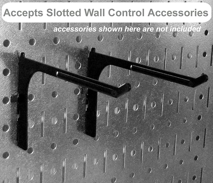 Wall Control Power Tool Storage Organizer Kit Cordless Drill Holder Charging Station Rack 16” x 32” Metal Pegboard Organization System (Metallic Pegboard)