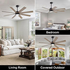 WINGBO 60" Large DC Ceiling Fans with Lights and Remote, 3 Downrods, 8 Plywood Blades, 6-Speeds Reversible DC Motor, 3CCT, Indoor Ceiling Fan for Bedroom Living Room Patio, Black and Gray