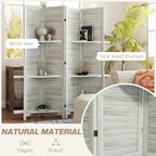 HOMCOM Room Divider, 4 Panel 67" Tall Wood Privacy Screen with 3 Display Shelves, and Folding Storage for Bedroom or Home Office, Distressed White