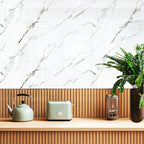 Dundee Deco Faux Marble Wall Panels - 2 ft X 4 ft - Glossy, Waterproof Indoor Wall Cladding - White, Grey, Tan Veins - Set of 4 - Covers 31 sq ft