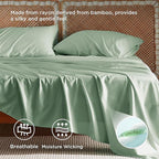 Bedsure Queen Sheet Set, Rayon Derived from Bamboo, Cooling Sheets, Breathable & Soft, Deep Pocket Up to 16 Inches, Hotel Luxury Silky Bedding for Hot Sleepers, Sage Green