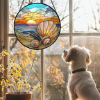 AMDERVEN Stained Glass Window Hanging - Colorful Beach Shells Conch Sun Catcher for Door Home Decor Ocean Suncatcher Christmas Mother's Day Birthday Sea Lover Gifts for Women Men Mom Nana 7.8 in