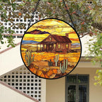 DASTOLL Stained Glass Window Hanging 4 Pcs Set Desert Sunset Theme Landscape 7.8" - Suncatcher Door Garden Sun Catcher Decor Birthday Christmas for Mom Woman Nana Men