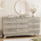 Xixini Fluted Dresser for Bedroom with 9 Drawers, 57" Wide Modern Chest of Drawers with Metal Handle, Wooden Dresser TV Stand, Wood Closet Clothes Storage Organizer for Living Room, Hallway, Grey