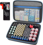 Battery Organizer Storage Holder Case Box with Tester Checker BT-168. Holds 225 Batteries AA AAA C D Cell 9V 3V Lithium (Blue)