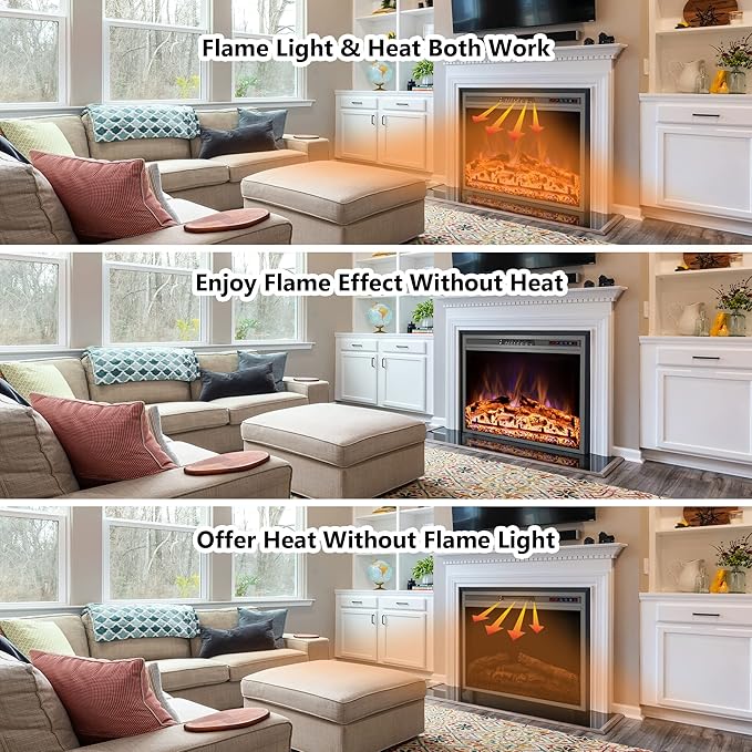 Electric Fireplace, 40" Electric Fireplace Inserts, Recessed Fireplace Heater with Remote Control, Adjustable Flame Colors, Timer&Overheating Protection, 750/1500W