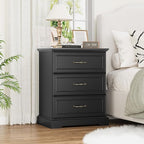 Nightstand with 3 Large Drawers,24" Wide End Table with Metal Handles,Rustic Farmhouse Wood Small Dresser,Bedside Table,Modern Chest of Drawers for Bedroom,Living Room,Black