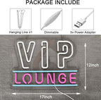 ZODZ VIP Lounge Neon Sign LED Light up Sign with USB Powered for Office, Modern White+Pink, 17x12 Inches