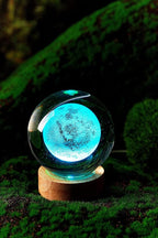3D Moon Crystal Ball Lamp,3.15 inch Crystal Ball Night Light with Wooden Base,16 Colors Changing Light,Dimmable Remote Control,Desk lamp (F)