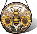 DASTOLL Stained Glass Window Hanging - Bee Sunflower Yellow Suncatcher Ready to Hang Window Doors Home Decoration and Christmas, Mother's Day Birthday Gifts for Women, Men, and Mom 6.3x6.3 in