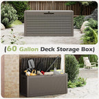 Outdoor Storage Box, 60 Gallon Outside Deck Box Waterproof, Resin Outdoor Storage Cabinet With Lockable Lid, Storage Bench for Garden Tools, Patio Cushions, Pool Tools, Package Delivery, Gray