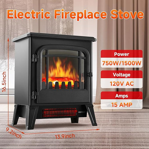 17" Freestanding Electric Fireplace Heater - Infrared Heater with LED 3D Flames and Realistic Logs, Fire Place Electric, Fake Fireplace Heaters for Indoor Use, 750 | 1500W Overheat Protection