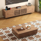 gaoyangjiaju Mid-Century Modern Expandable Coffee Table & TV Stand Set, Walnut Finish – Elegant Storage Combo for Living Room, Bedroom, or Lounge (70.87" TV Stand+Coffee Table)