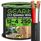 GEARit Outdoor Speaker Wire CL3 Rated, 12 Gauge Speaker Wire, Speaker Cable 250 ft for Outdoor Speakers, Patio, Garden, Backyard Audio, Direct Burial in Ground/in Wall, OFC (Black, 4-Conductors)