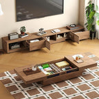 gaoyangjiaju Mid-Century Modern Expandable Coffee Table & TV Stand Set, Walnut Finish – Elegant Storage Combo for Living Room, Bedroom, or Lounge (78.54“ to 103" TV Stand+Coffee Table)