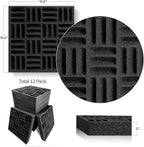 Foroomaco 12 Pack Sound Proof Foam Panels for Walls, 12.6x12.6x2 Inches Grid Style Acoustic Panels for Home Studio Acoustic Treatment (Black)