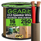 GEARit Outdoor Speaker Wire CL3 Rated, 16 Gauge Speaker Wire, Speaker Cable 250 ft for Outdoor Speakers, Patio, Garden, Backyard Audio, Direct Burial in Ground/in Wall, OFC (Brown, 2-Conductors)