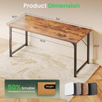 Huuger Computer Desk, 55 Inch Home Office Desk, Gaming Writing Work from Home Study Desk, Large Legroom, Sturdy Metal Frame, Modern Simple, Rustic Brown