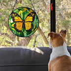 DASTOLL Stained Glass Window Hanging 4 Pcs Set Green Plants Yellow Insect Theme 6.3" - Suncatcher Door Garden Sun Catcher Decor Birthday Christmas for Mom Woman Nana Men