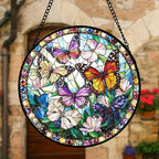 DASTOLL Stained Glass Window Hanging, Colorful Butterfly Suncatcher for Doors Home Sun Catchers Decoration and Christmas, Mother's Day Birthday Gifts for Women, Men, and Mom 9.8 in